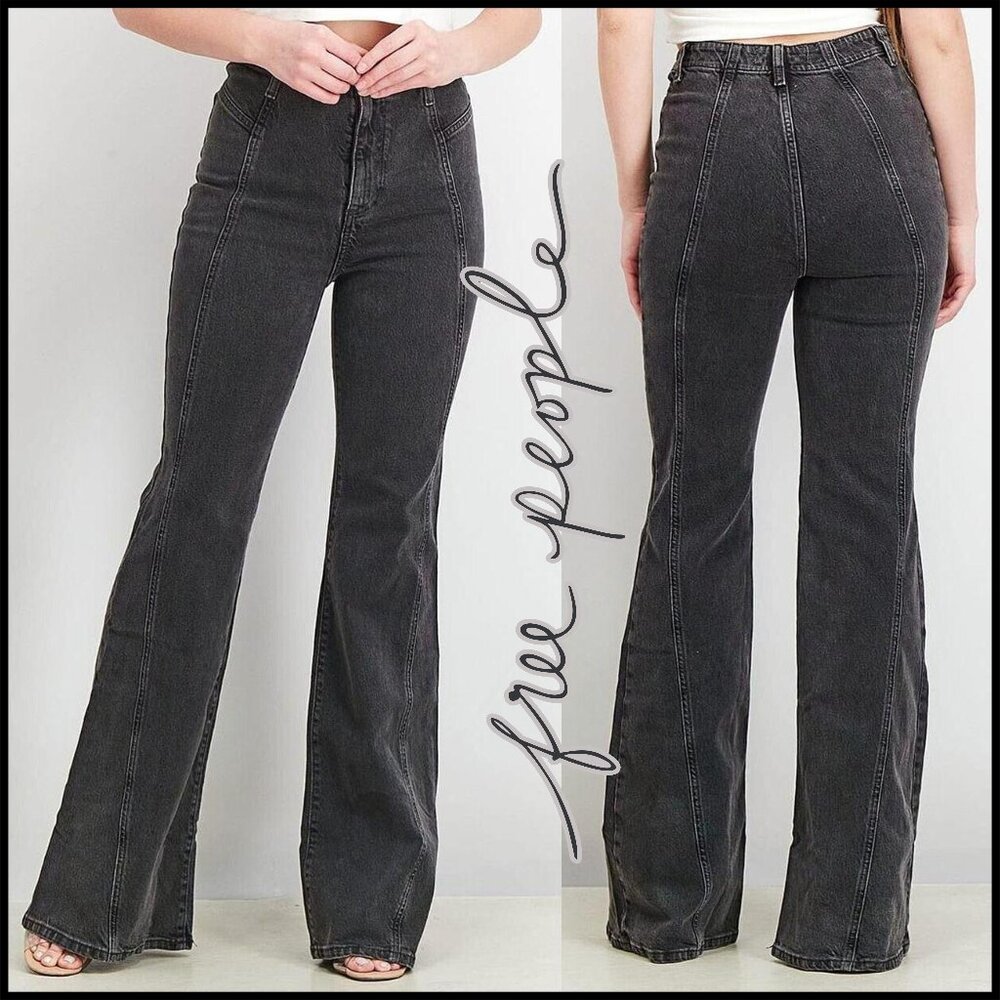Free People We The Free Florence High Rise Flare Jeans in Black Coal